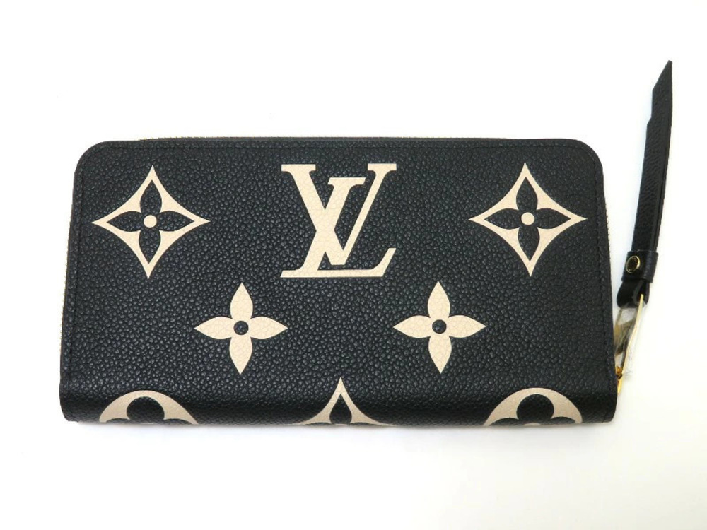 LOUIS VUITTON Long Wallet Zippy Mono Empreinte Black Beige Cream SJ